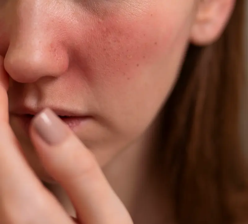 woman dealing with rosacea - treat rosacea with lutronic clarity II