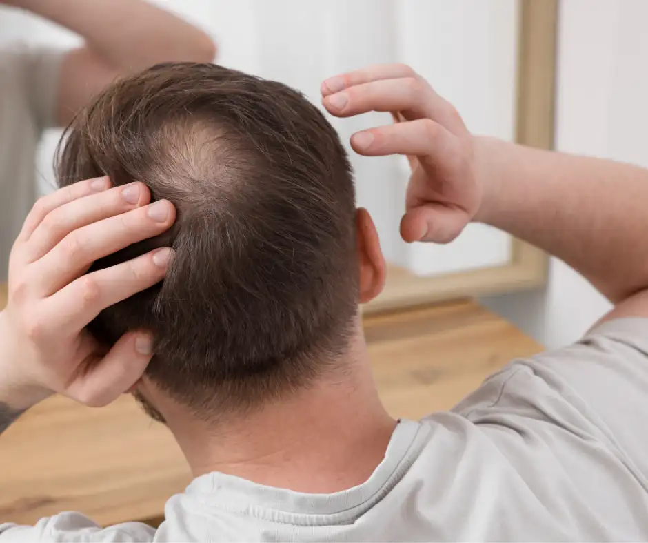 Male Pattern Baldness Treatment Airmont, man looking at mirror