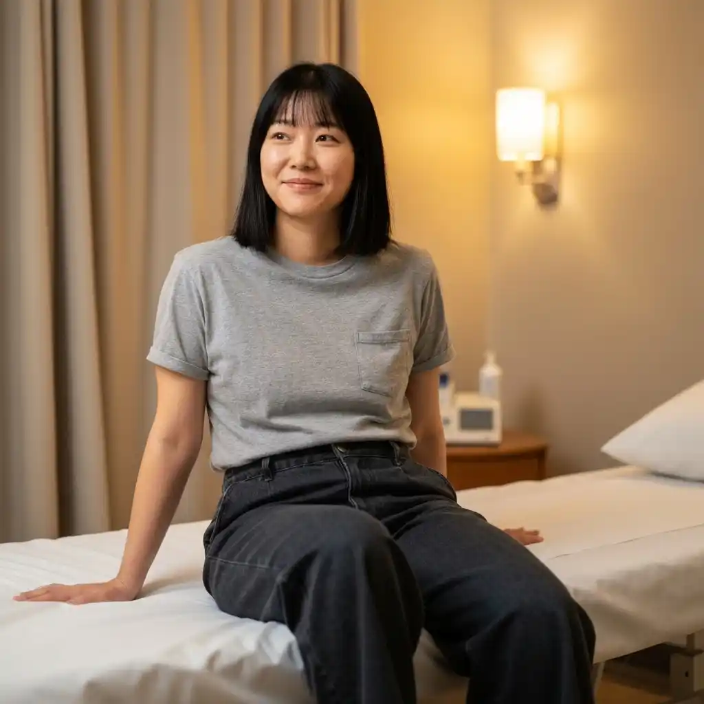 Woman relaxed after labia puffing