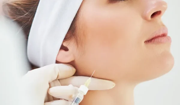 woman getting jawline injection Jawline Contouring with JUVÉDERM volux